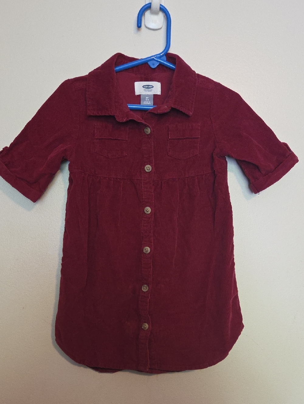 Old Navy Wine Red Corduroy Button-Front Shirt Dress